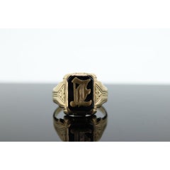 10k ONYX L I or E ring. 10k Letter L or E statement ring. Calligraphy L or E
