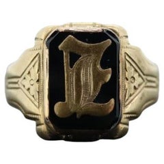 10k ONYX L I oder E Ring. 10k Brief L oder E Statement-Ring. Calligraphie L oder E