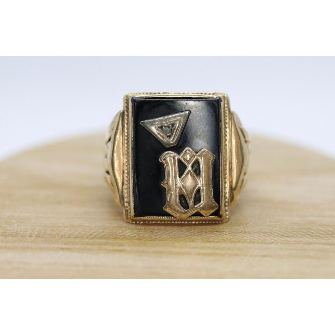 10k ONYX M N oder W Ring. 10k Buchstabe M oder N oder W Statement-Ring. Kalligraphie im Angebot 2
