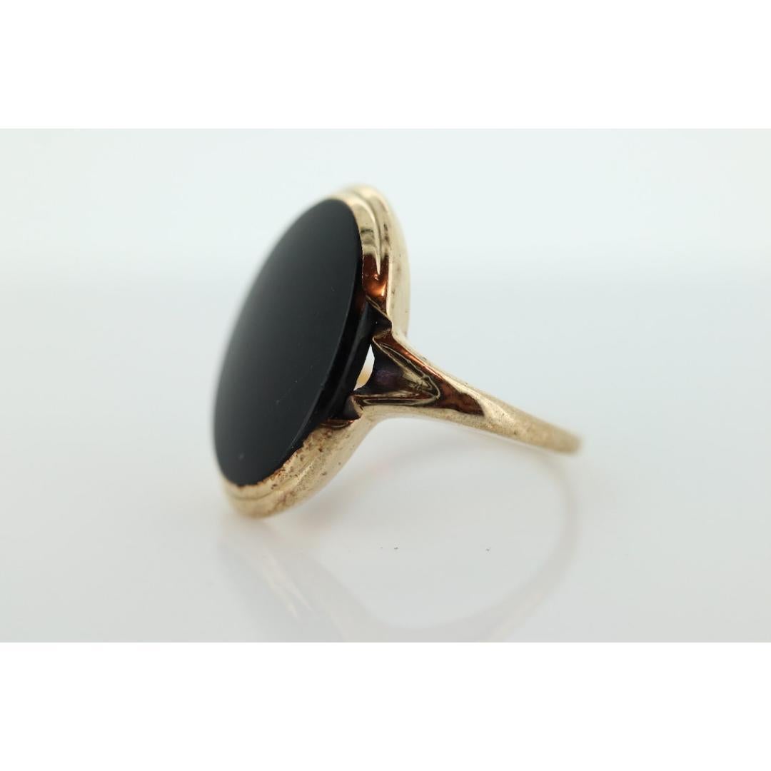 Anello ONYX da 10k. Anello con castone in onice ovale sottile. Vintage anni '30. Lutto in vendita 1