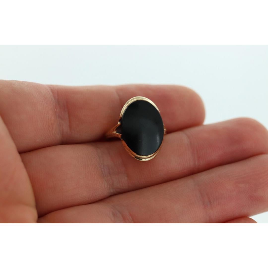 Anello ONYX da 10k. Anello con castone in onice ovale sottile. Vintage anni '30. Lutto in vendita 2