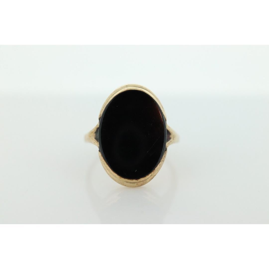 Anello ONYX da 10k. Anello con castone in onice ovale sottile. Vintage anni '30. Lutto in vendita 3