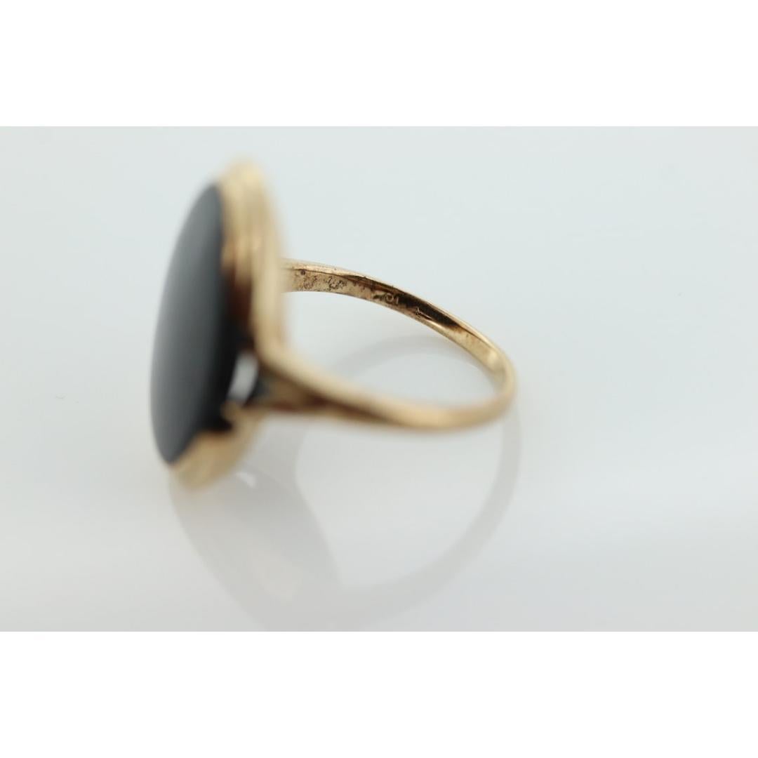Anello ONYX da 10k. Anello con castone in onice ovale sottile. Vintage anni '30. Lutto in vendita 4