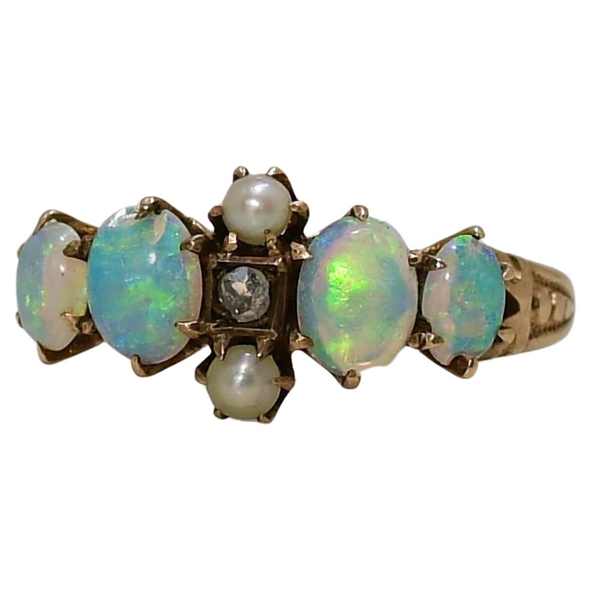 10K Opal, Pearl, and Diamond Gemstone Ring