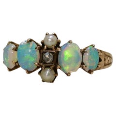 Antique 10K Opal, Pearl, and Diamond Gemstone Ring