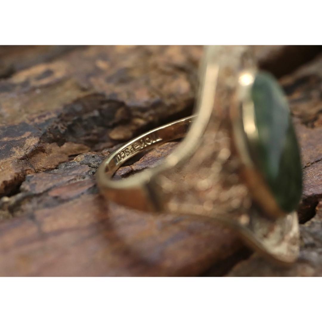 10k Open Flowers Shield and Green Moss Agate ring. Skinny Dainty 10k PSCo For Sale 5