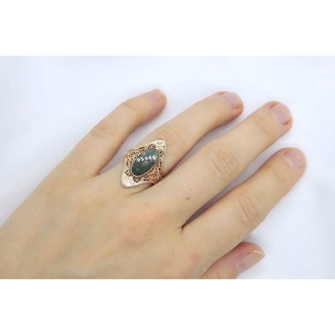 10k Open Flowers Shield and Green Moss Agate ring. Skinny Dainty 10k PSCo For Sale 3