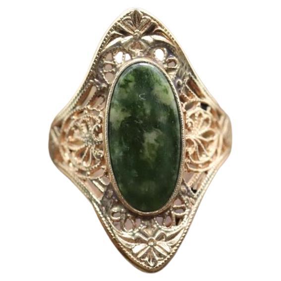 10k Open Flowers Shield and Green Moss Agate ring. Skinny Dainty 10k PSCo For Sale