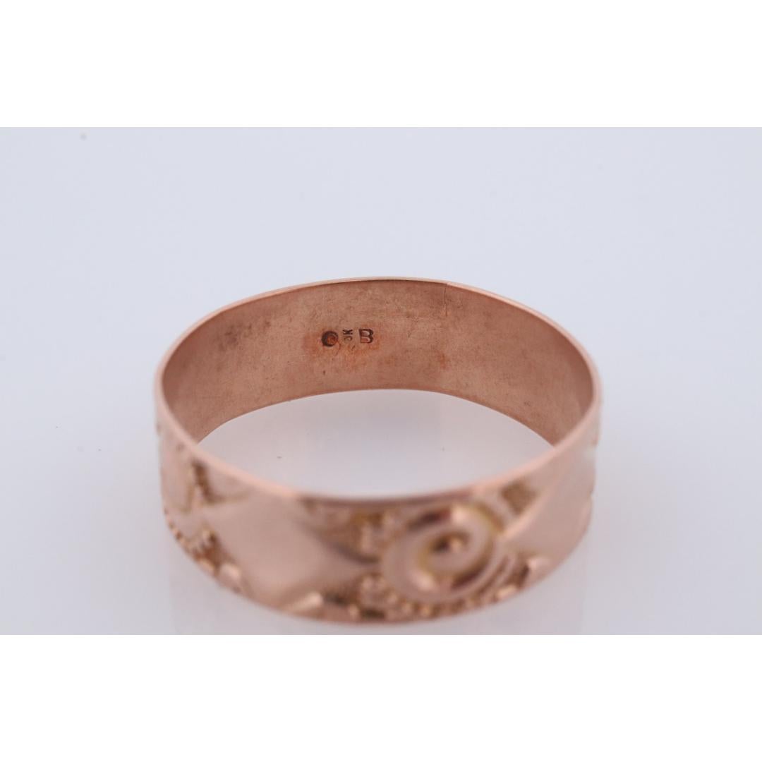 Women's or Men's 10k Ostby Barton Cigar Band. 10k Rose Gold Embossed Design wide ring. For Sale