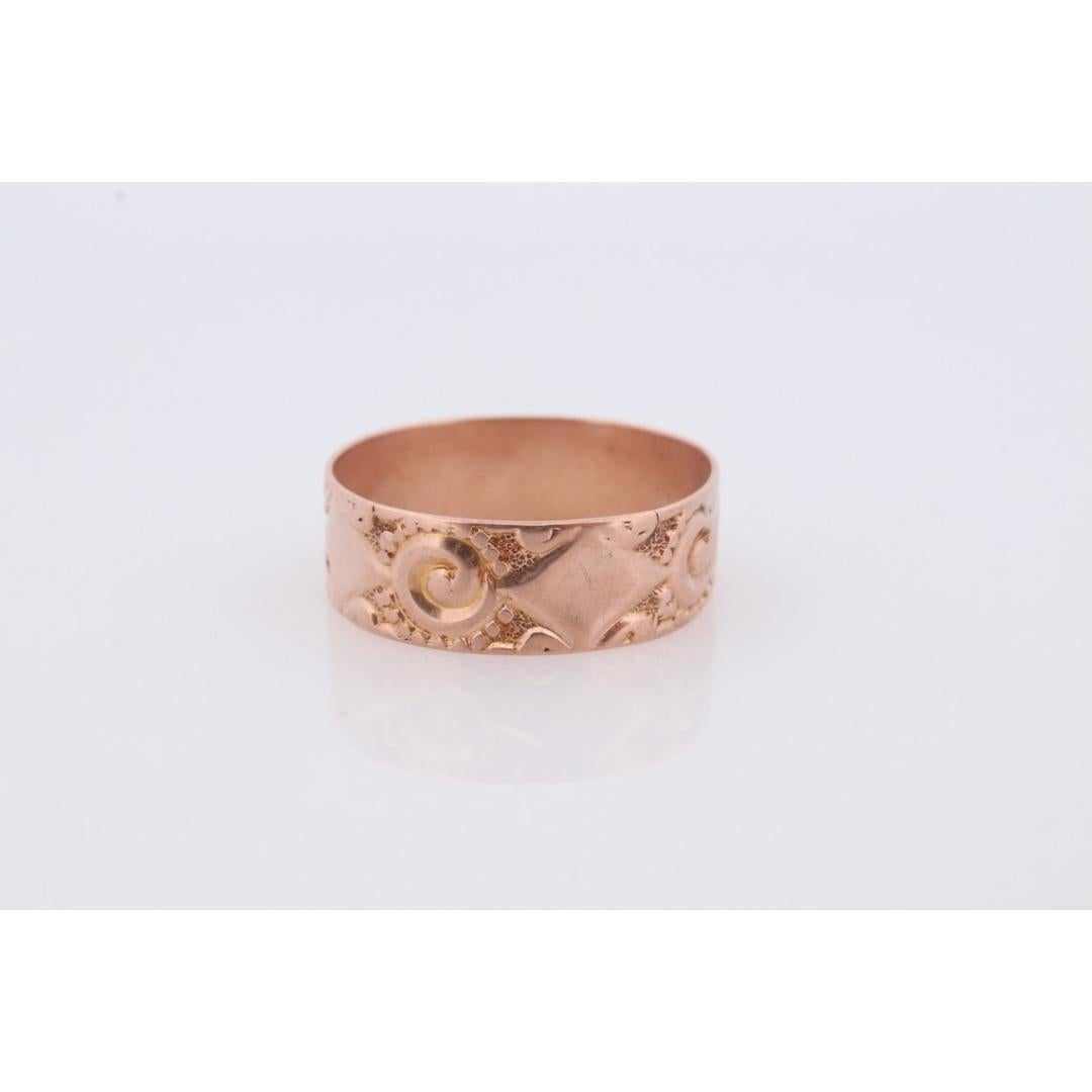 10k Ostby Barton Cigar Band. 10k Rose Gold Embossed Design wide ring. For Sale 1