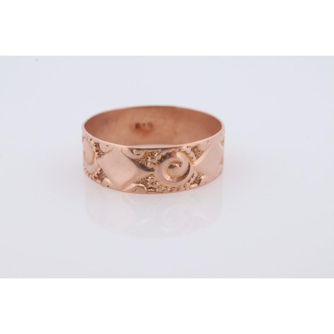 10k Ostby Barton Cigar Band. 10k Rose Gold Embossed Design wide ring. For Sale 3