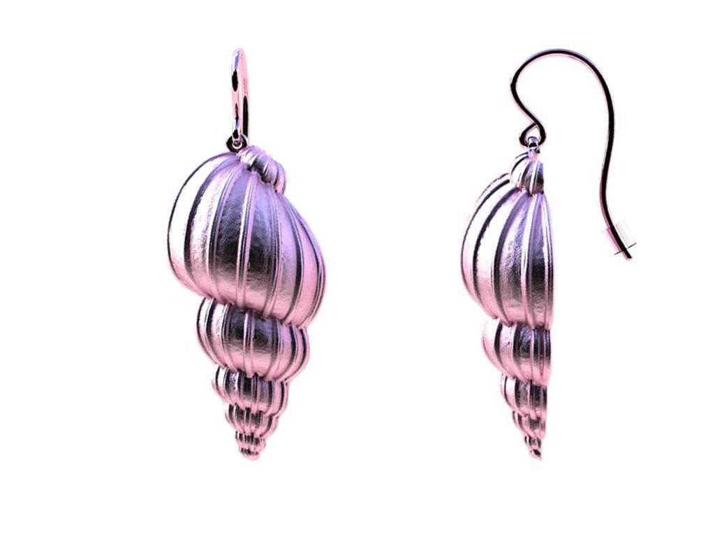 10K Pink Gold Bulbous Shell Earrings, The Ocean Series , This shell was fun to modify into a few styles. Simple clean vertical design lines accentuate this shell . Shell is just over 1 inch  28 x 15 mm . With hook 40mm .
Matte finish. Made to order