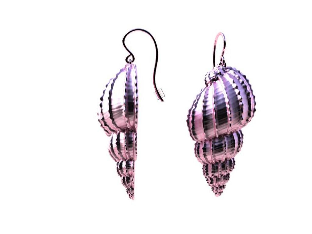 10k Pink Gold Bulbous Shell Earrings, The Ocean Series , Ear style #2  In time for the Summer beach nights.  With vertical bumps to accentuate this shell . Shell is just over 1 inch or 28 x 15 mm . With hook over 1.5 inch or 40mm .
Matte finish.