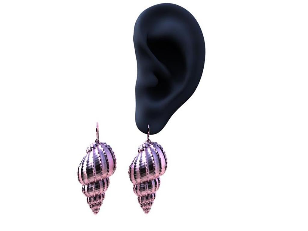 Contemporary 10 Karat Pink Gold Bulbous Shell Earrings For Sale