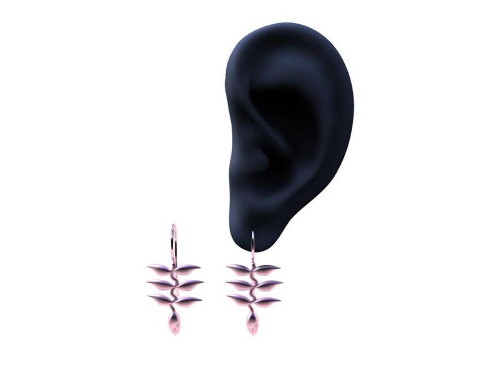 Contemporary 10 Karat Pink Gold Heliconia Dangle Earrings For Sale