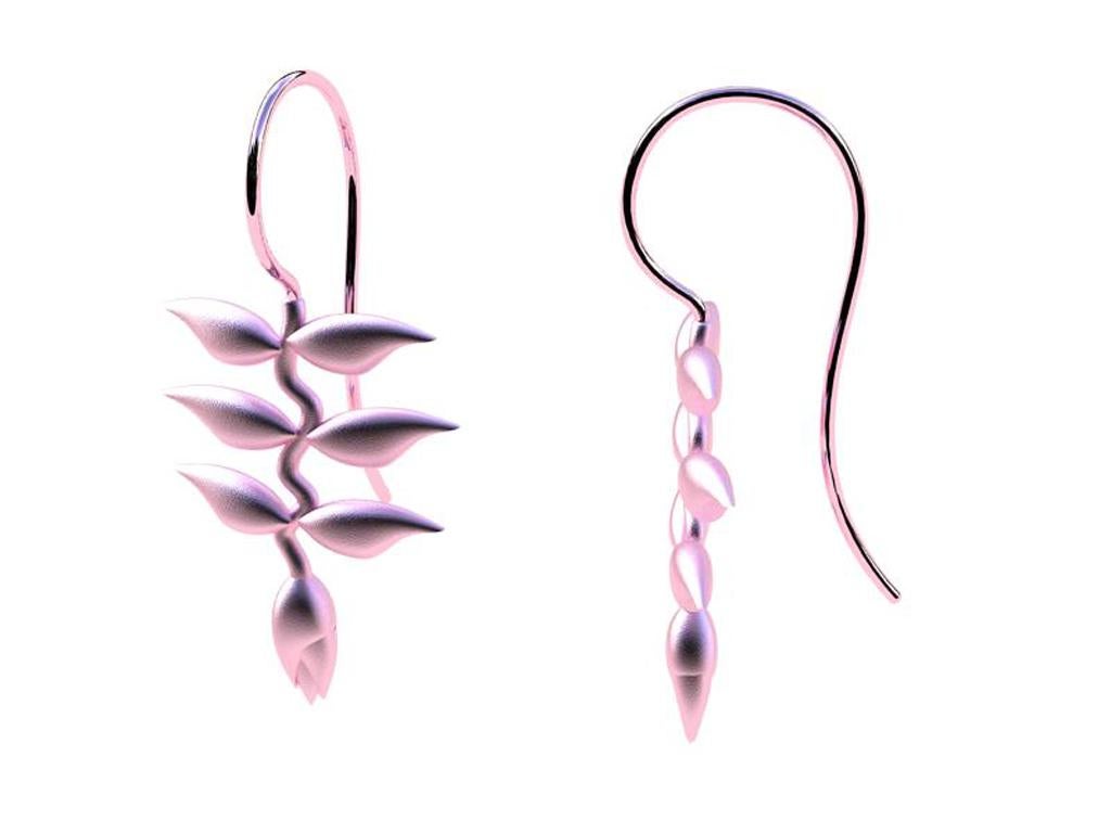 10 Karat Pink Gold Heliconia Dangle Earrings In New Condition In New York, NY