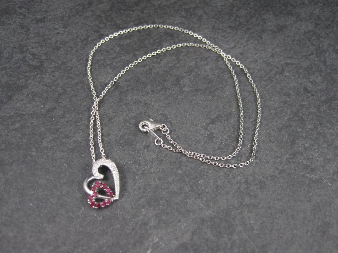 10K Pink Sapphire Diamond Heart Pendant For Sale 4