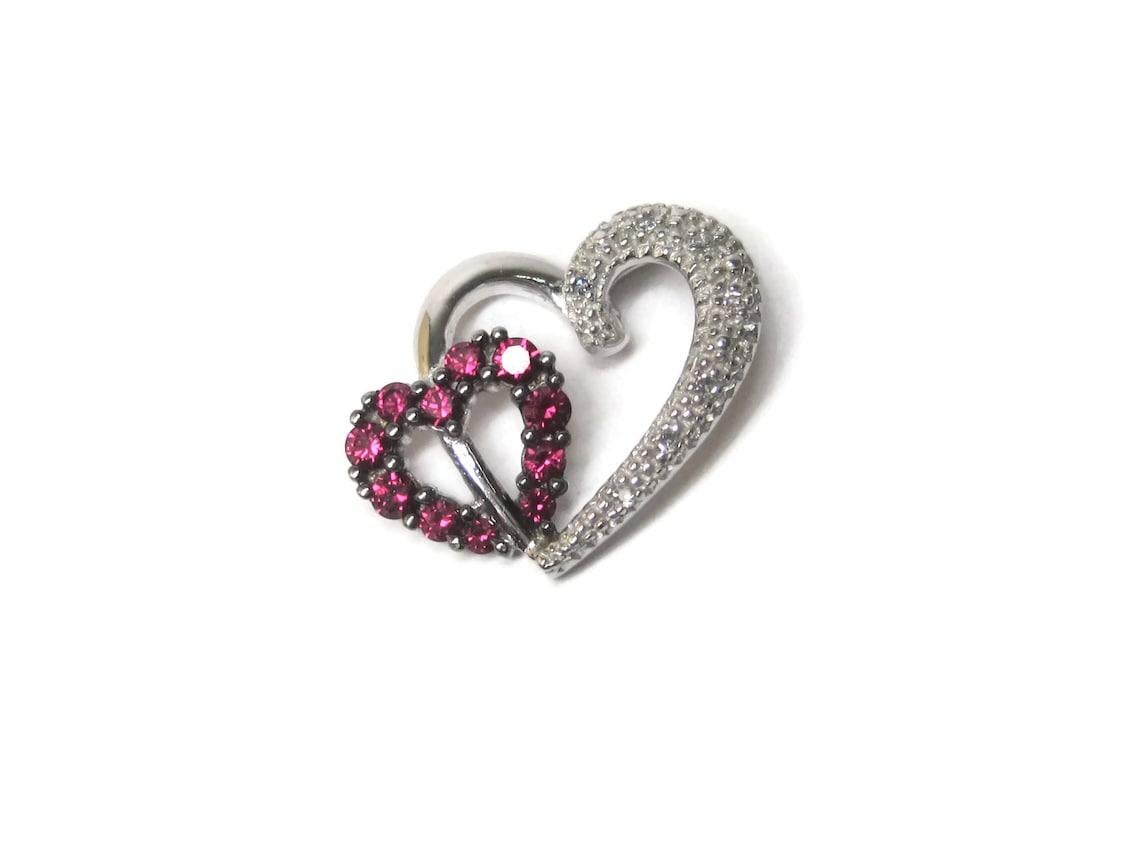 Contemporary 10K Pink Sapphire Diamond Heart Pendant For Sale