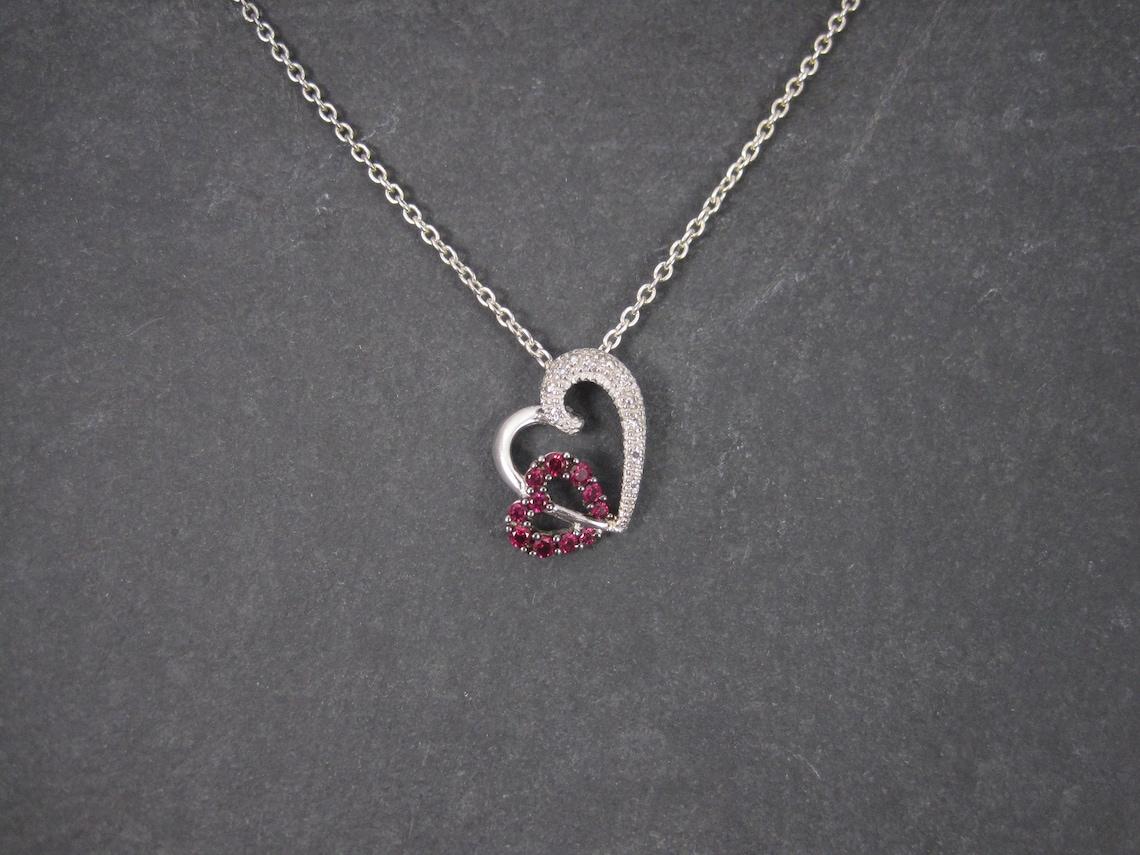 Round Cut 10K Pink Sapphire Diamond Heart Pendant For Sale
