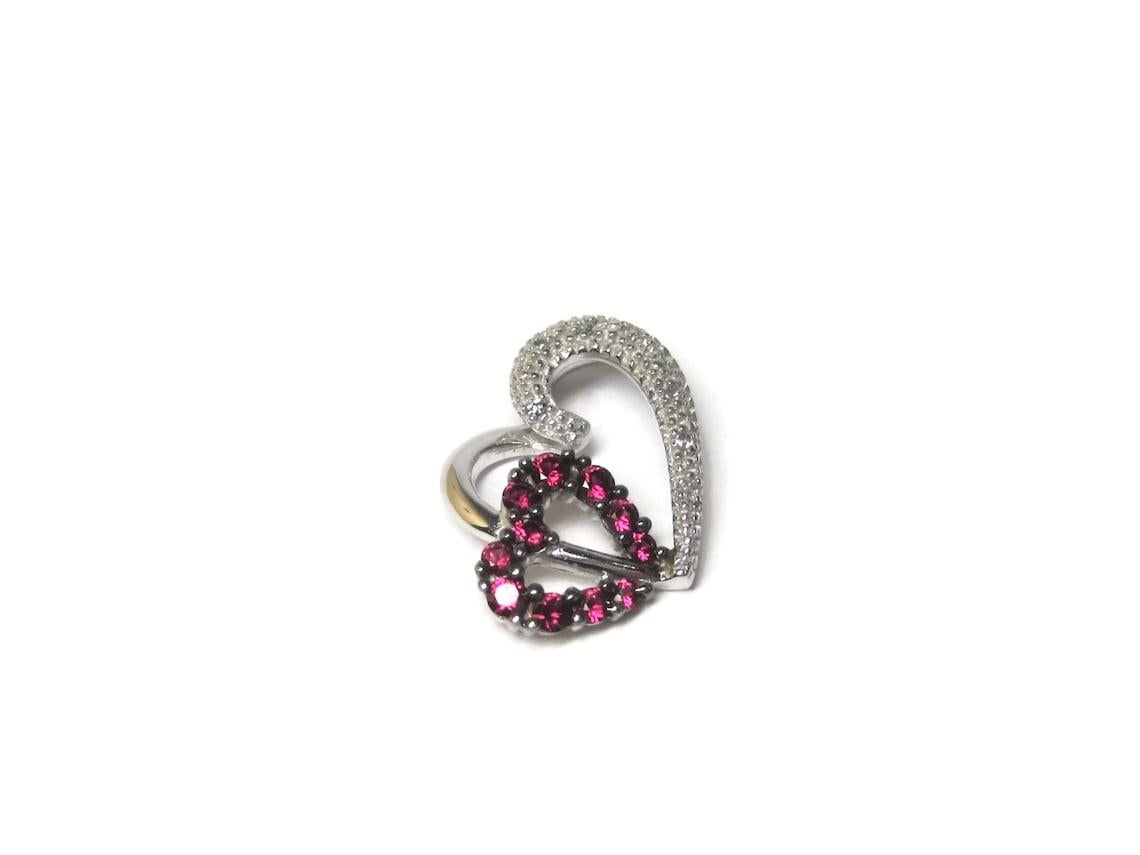 10K Pink Sapphire Diamond Heart Pendant For Sale 1