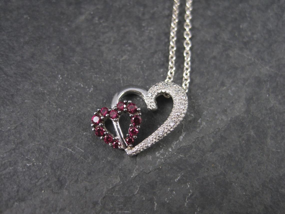 10K Pink Sapphire Diamond Heart Pendant For Sale 2