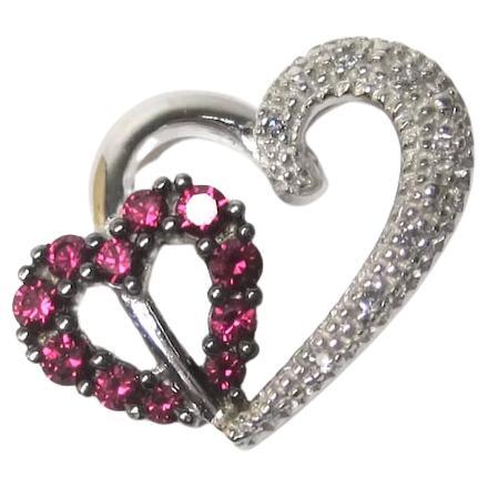10K Pink Sapphire Diamond Heart Pendant For Sale