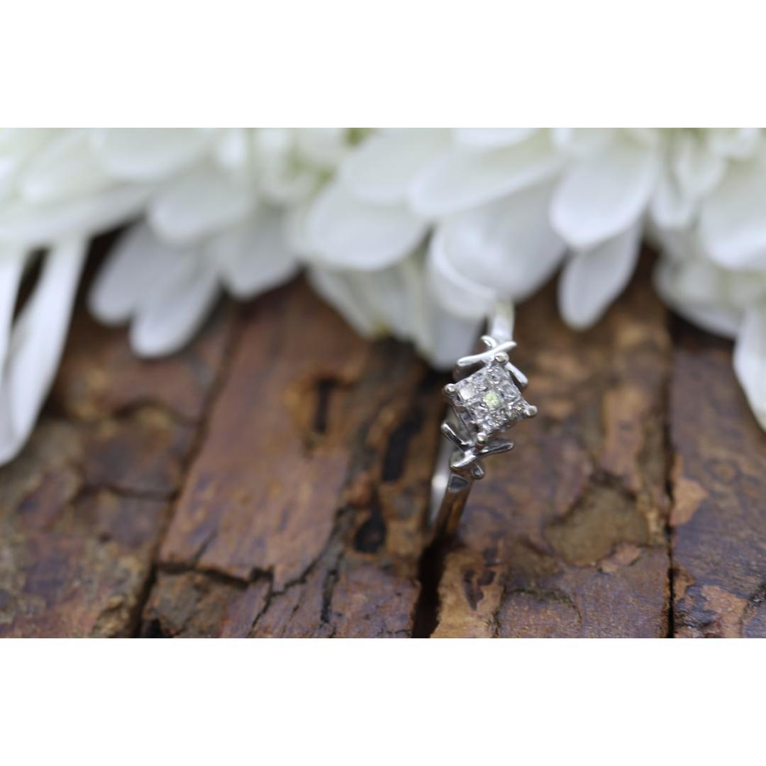 10k Princesa DIAMANTE racimo ilusión anillo solitario.cuadrado diamante PAVE príncipes en venta 6