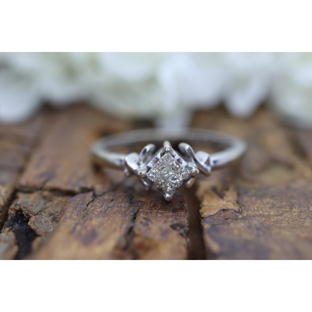10k Princesa DIAMANTE racimo ilusión anillo solitario.cuadrado diamante PAVE príncipes en venta 2