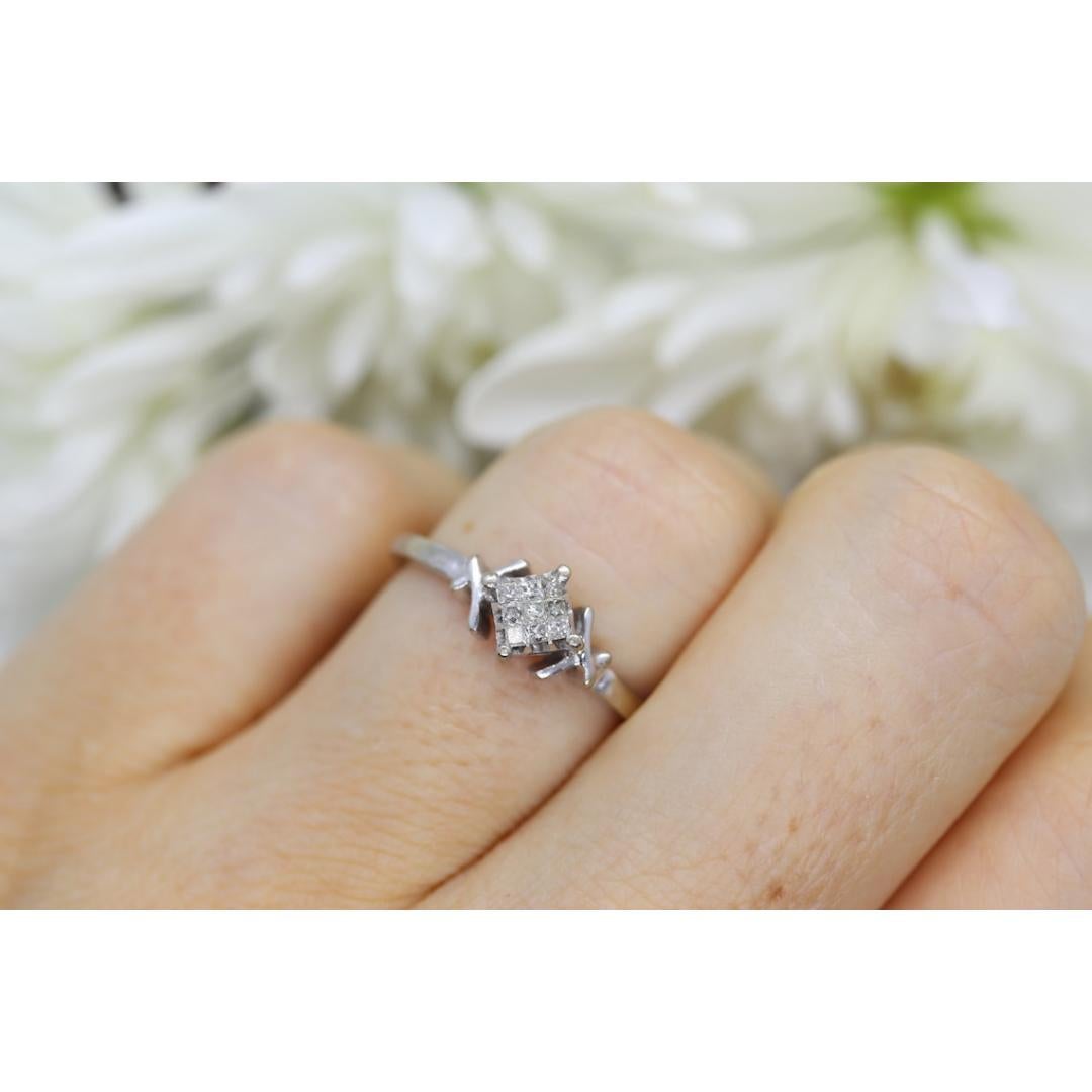 10k Princesa DIAMANTE racimo ilusión anillo solitario.cuadrado diamante PAVE príncipes en venta 4