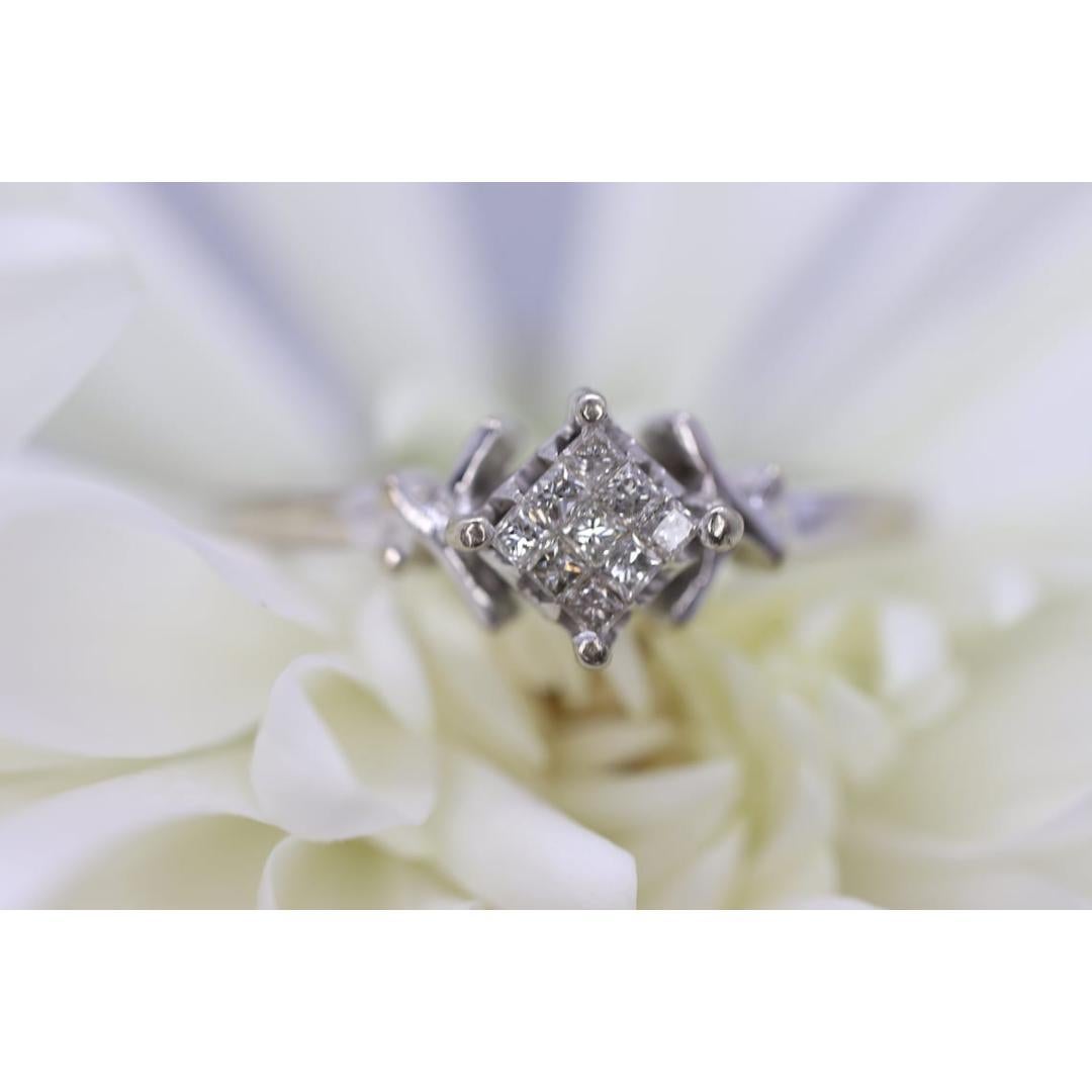 10k Princesa DIAMANTE racimo ilusión anillo solitario.cuadrado diamante PAVE príncipes en venta 5