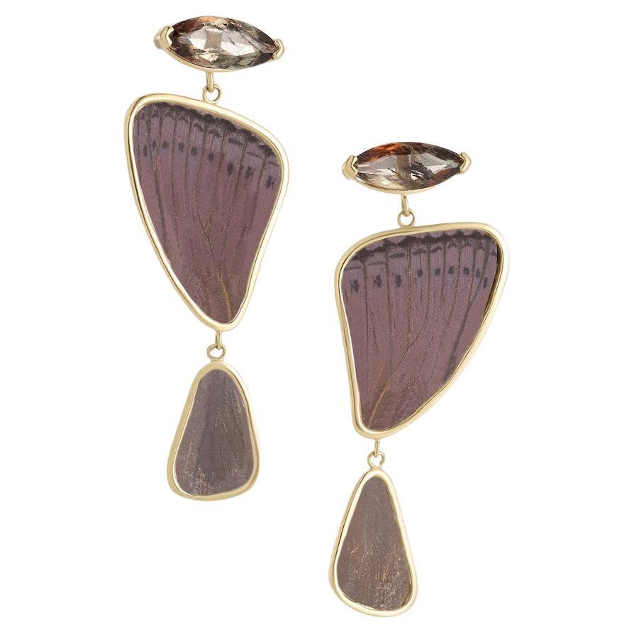 10K Purple Butterfly and Andalusite 3.05 CTW Earrings For Sale