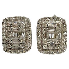 10k Rectangular Shaped 3 Stone Type Diamond Stud Earrings