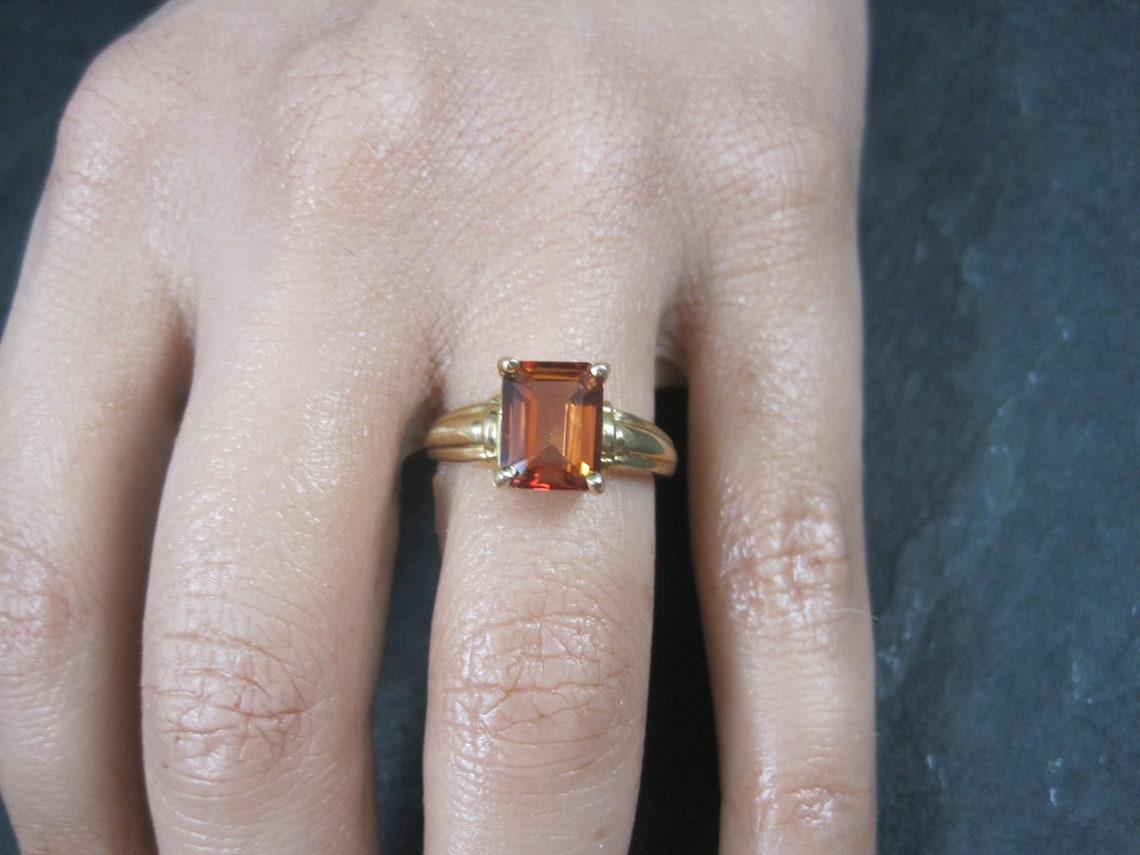 Emerald Cut 10K Red Orange Topaz Ring Size 6 For Sale