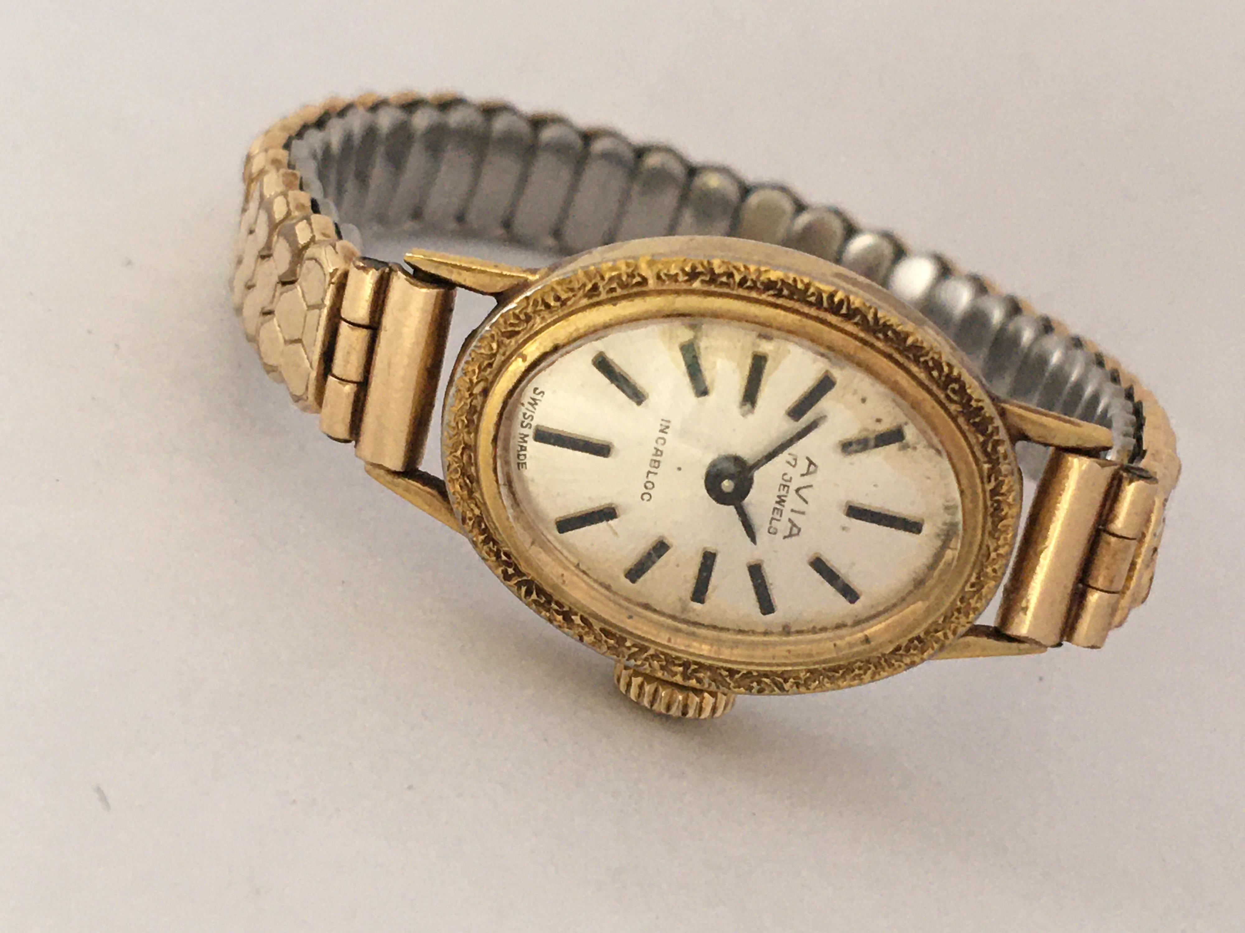 10K Rolled Gold/Stainless Steel Back Vintage 1970s Avia Ladies Mechanical Watch 4
