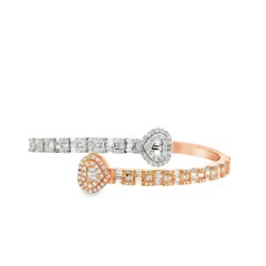 10k Rose and White Gold 3.20ctw Round and Baguette Diamond Heart Bangle Bracelet