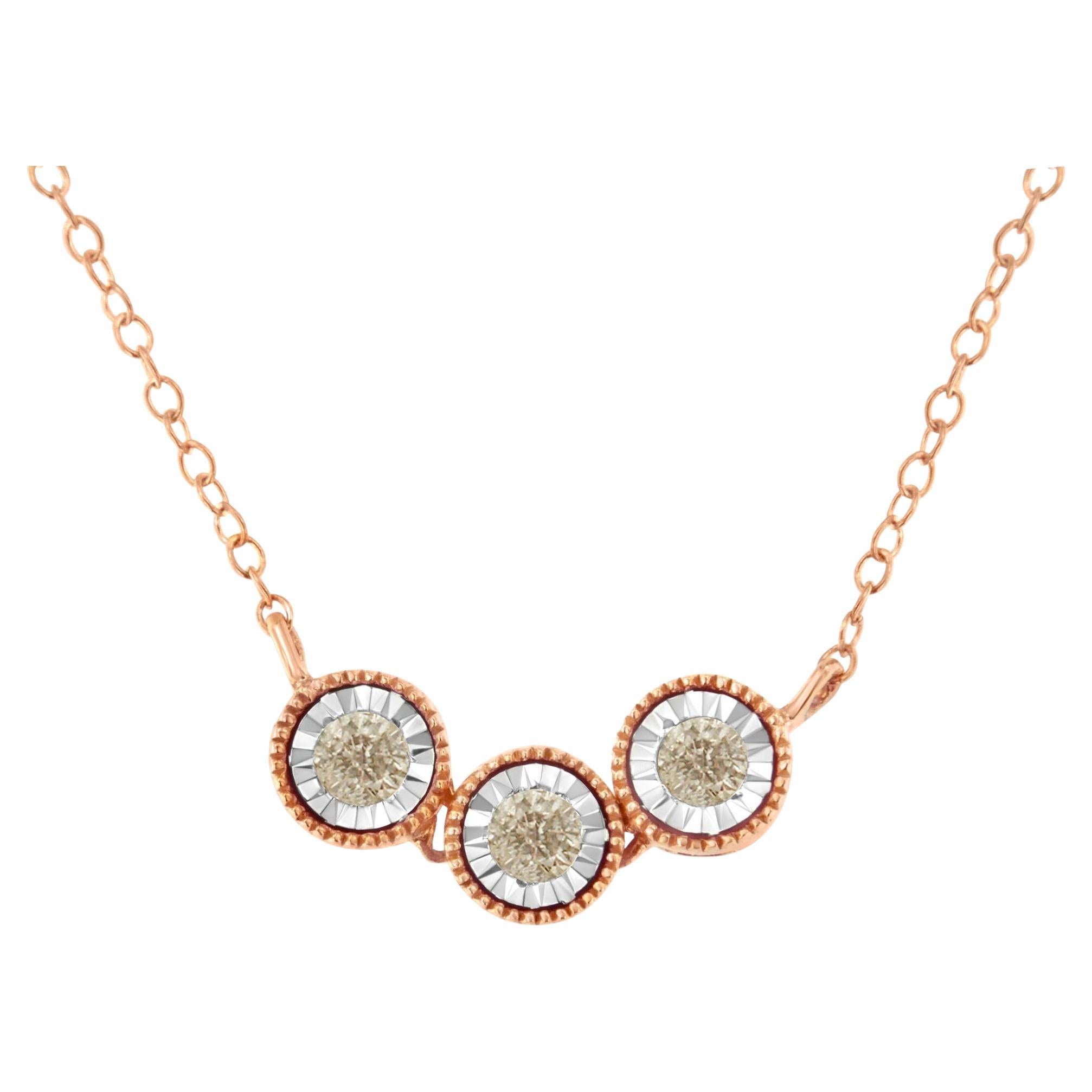10K Rose and White Gold Over Silver 1/4 Cttw Diamond Triple Circle Necklace