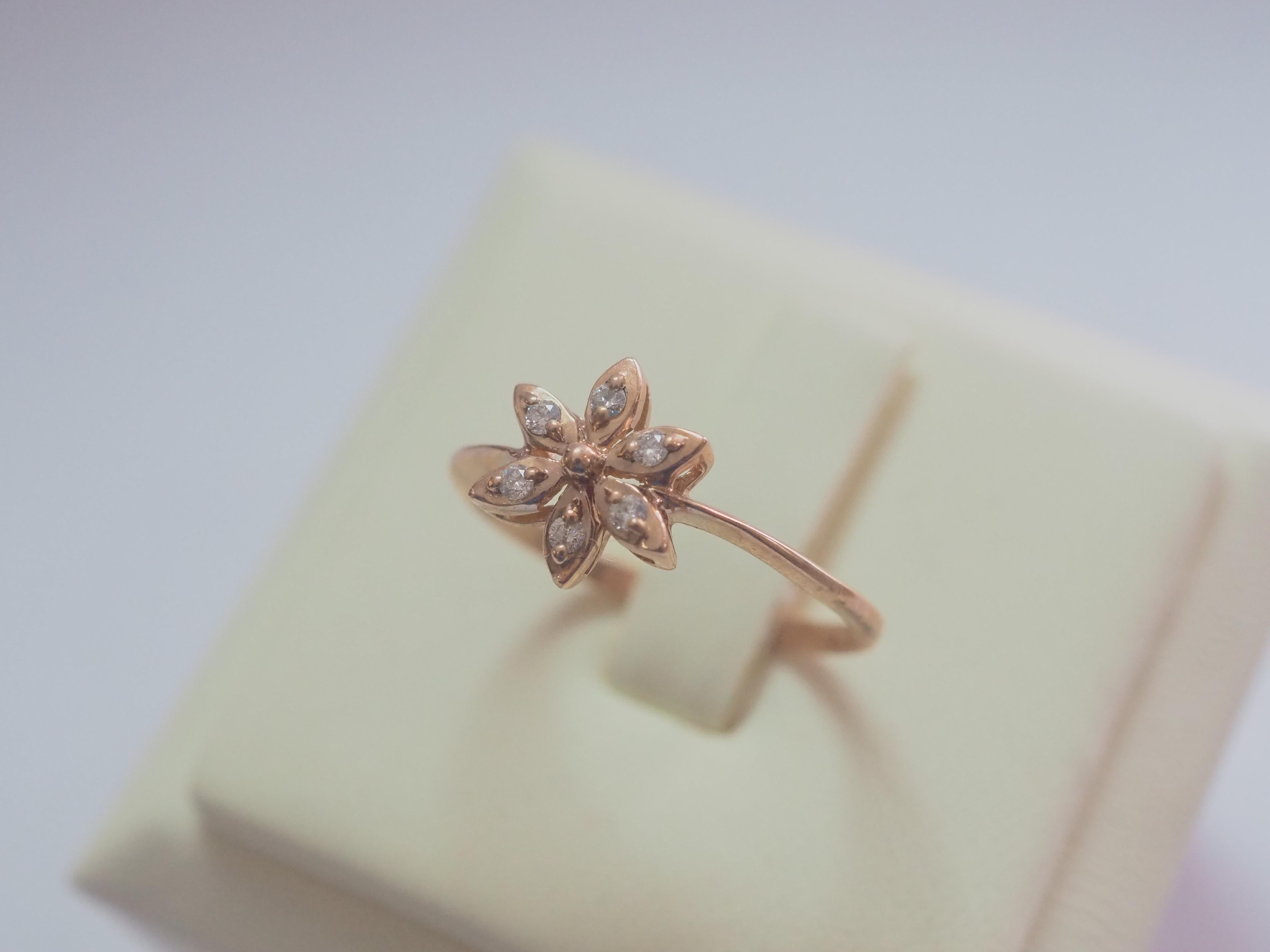 10K Roségold 0,07 Karat Diamant-Ring mit Blumenmotiv Damen