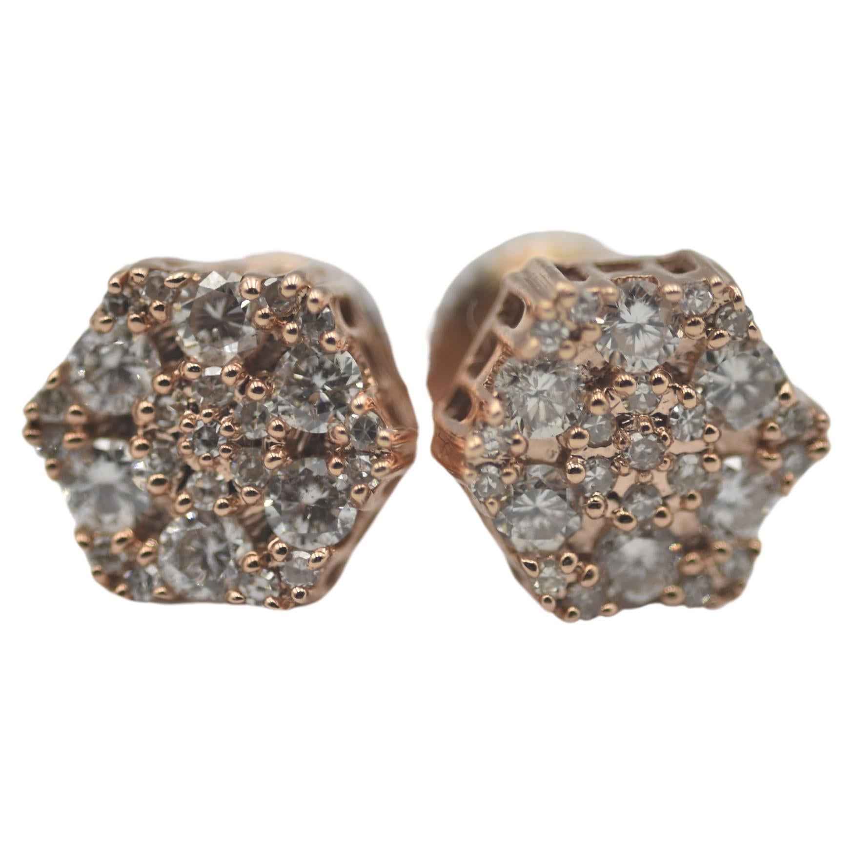 10K Rose Gold 0.54ct Round Diamond Stud Snowflake Earrings For Sale