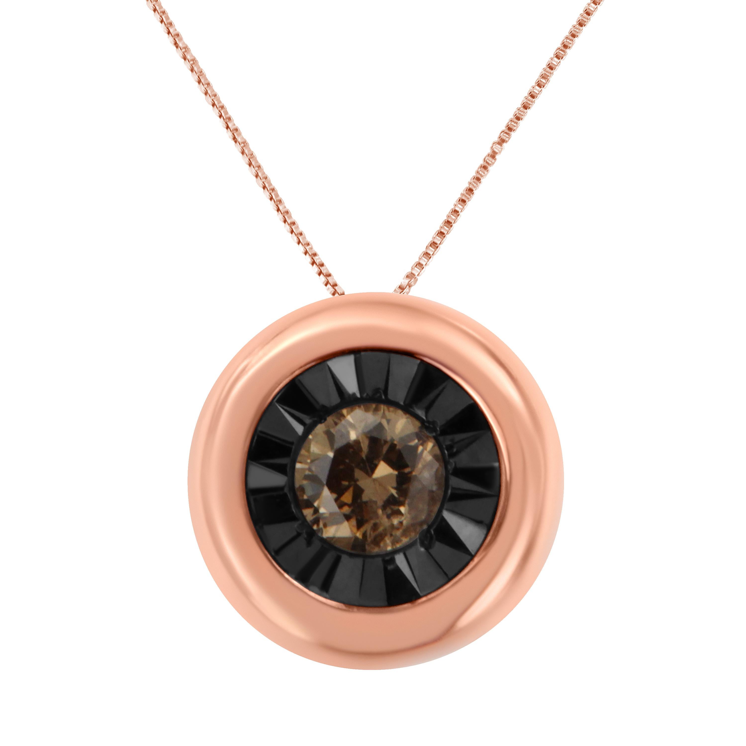 10K Rose Gold 1/10 Carat Bezel Set Diamond Solitare Pendant Necklace For Sale