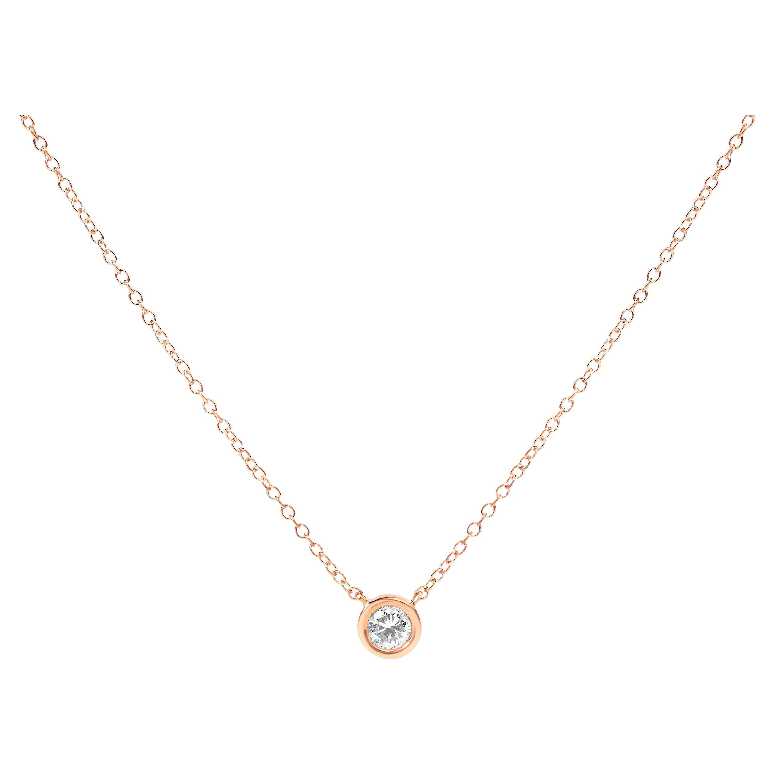 10K Rose Gold 1/10 Carat Diamond Modern Bezel-Set Solitaire Pendant Necklace