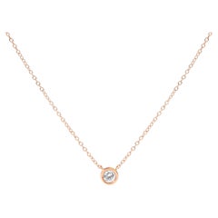10K Rose Gold 1/10 Carat Diamond Modern Bezel-Set Solitaire Pendant Necklace