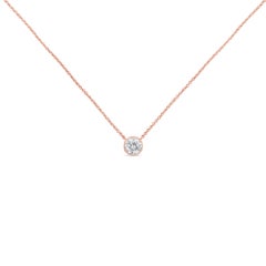 10K Rose Gold 1/10 Carat Solitaire Bezel Set Diamond Pendant Necklace