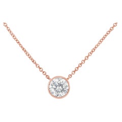 10K Rose Gold 1/10 Carat Solitaire Bezel Set Diamond Pendant Necklace