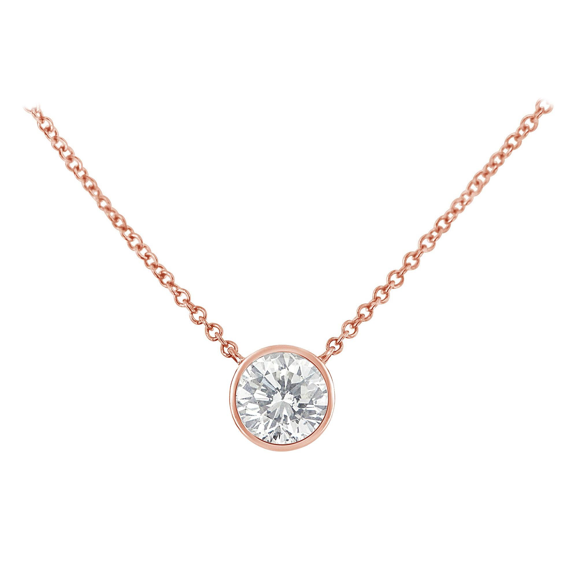 10k Rose Gold 1/2 Carat Diamond Bezel-Set Solitaire Pendant Necklace