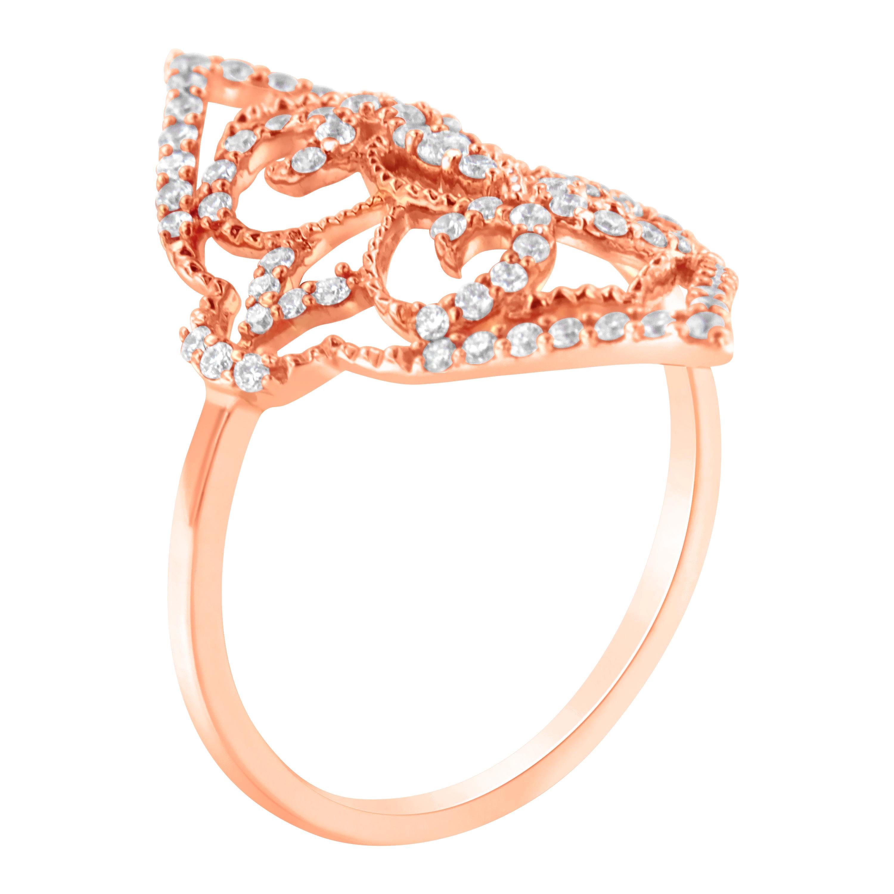 Round Cut 10K Rose Gold 1/2 Carat Diamond Cocktail Ring For Sale