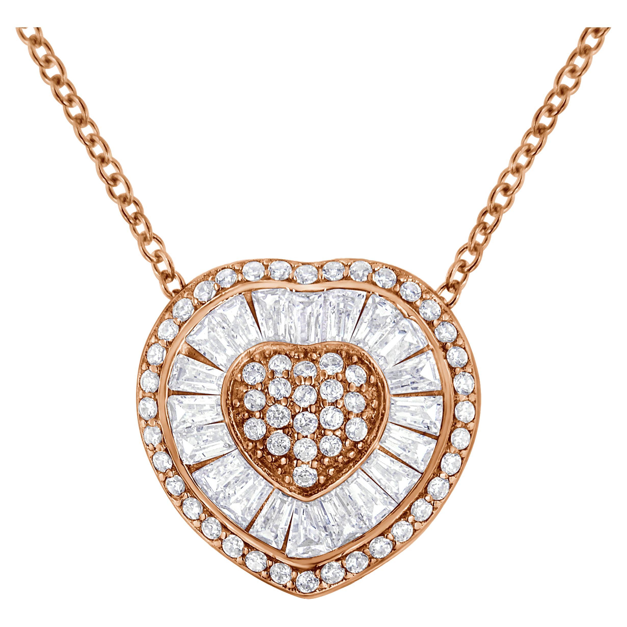 10K Rose Gold 1/2 Carat Diamond Heart Pendant Necklace For Sale