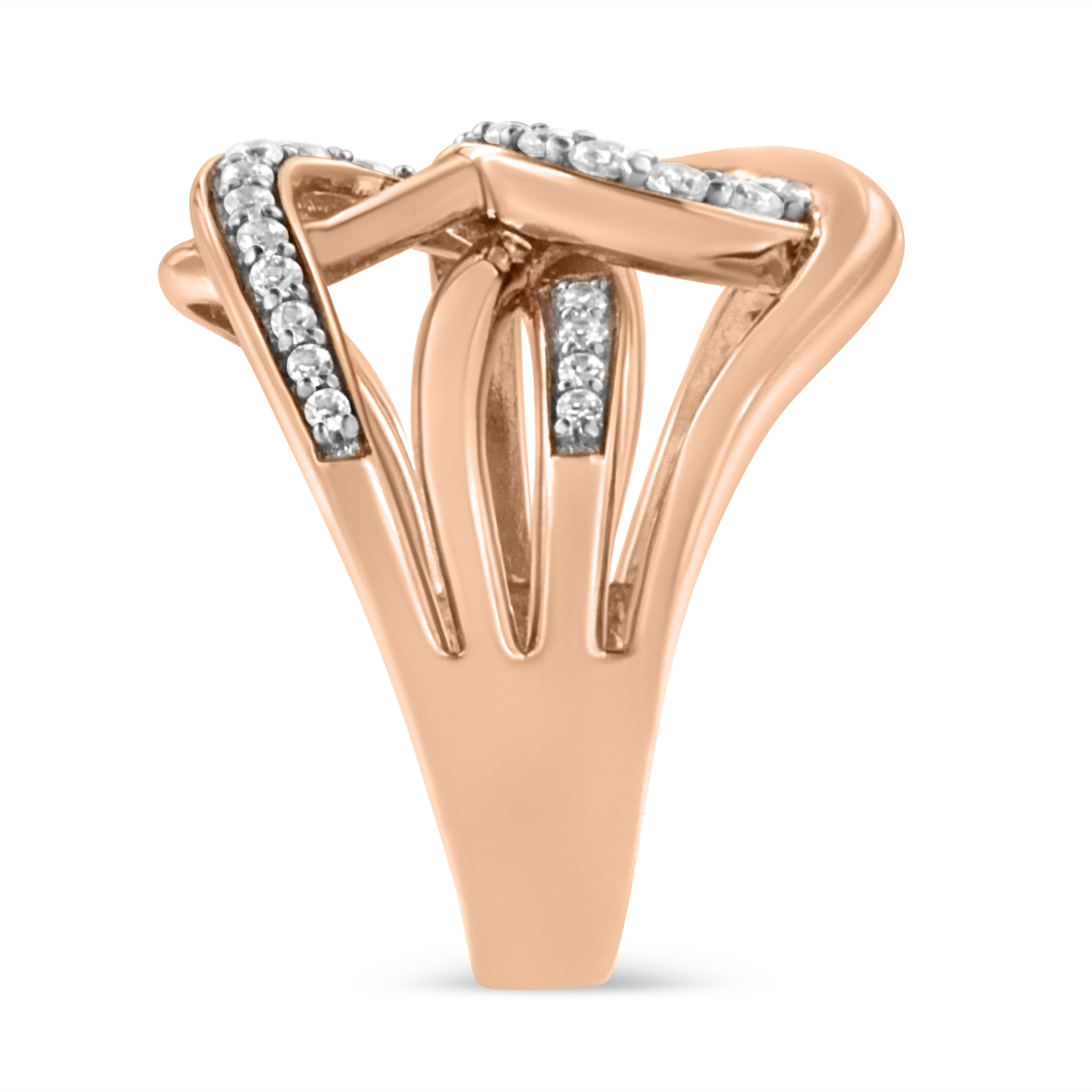 For Sale:  10K Rose Gold 1/2 Carat Round-Cut Diamond Intertwined Multi-Loop Cocktail Ring 5