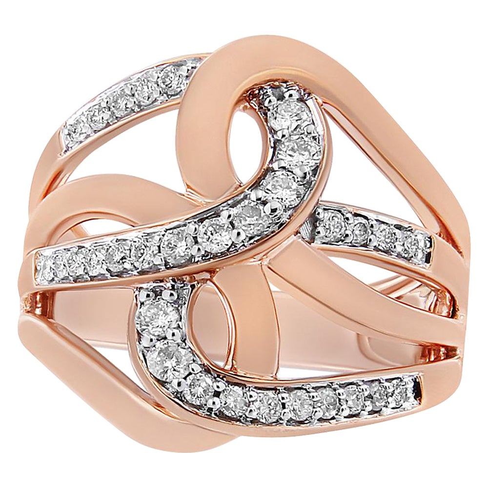 Bague cocktail à plusieurs lobes entrelacées en or rose 10 carats et diamants taille ronde de 1/2 carat