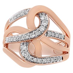 Bague cocktail à plusieurs lobes entrelacées en or rose 10 carats et diamants taille ronde de 1/2 carat