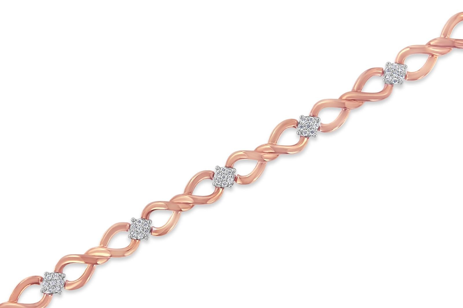 Contemporary 10K Rose Gold 1/2 Carat Diamond Cluster and Infinity Weave Link Bracelet For Sale